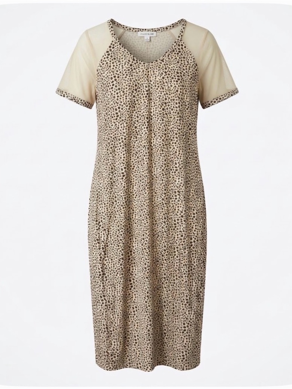 SKINNYGIRL Mix Media Cheetah Dress with Mesh Sleeves/Back, Women’s M,Cream Brown